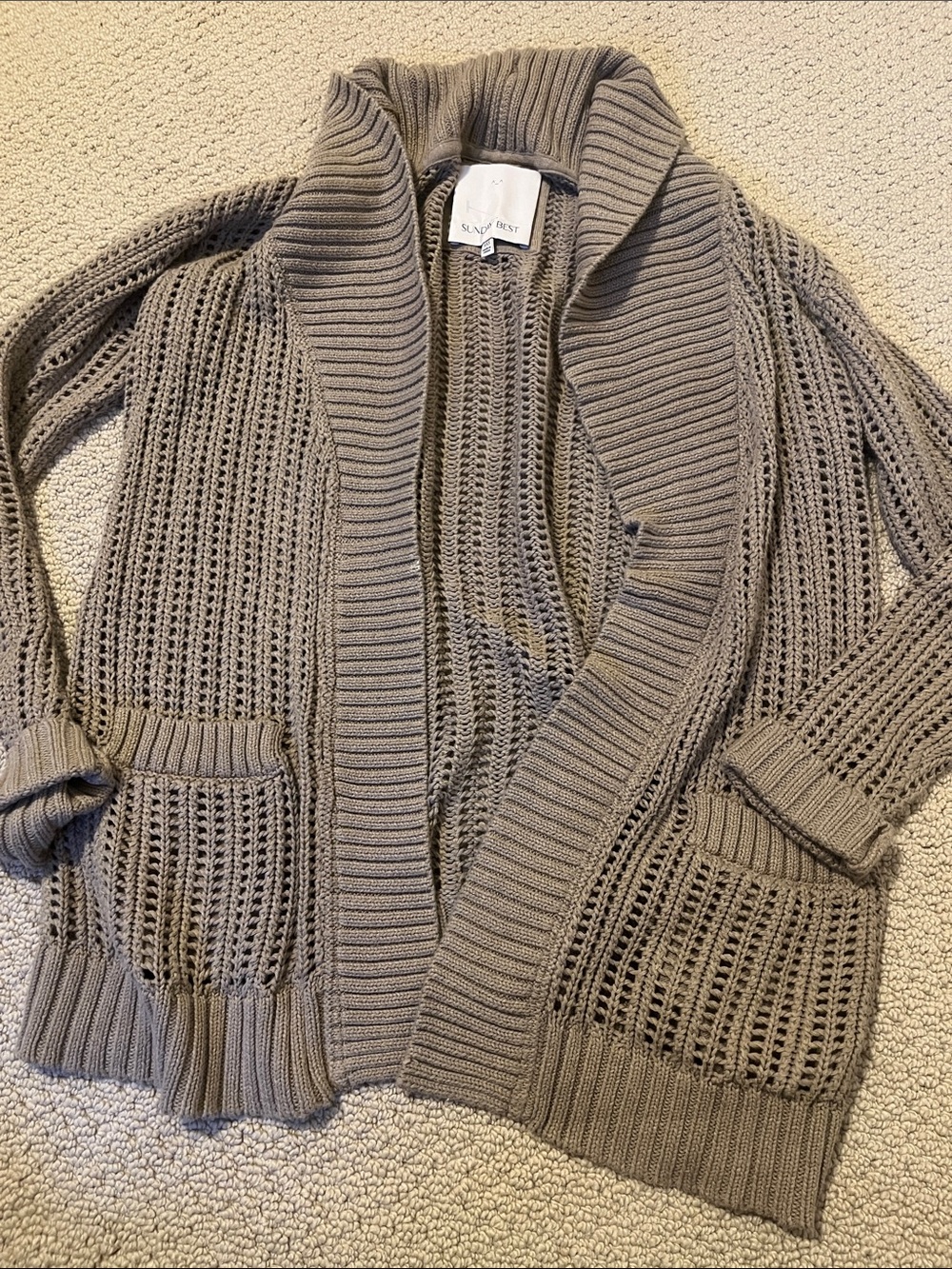 Sunday Best Brown Cream Open-Weave Shawl Collar Cardigan XS